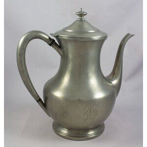 BRS Bernard Rice Sons Pewter Coffee Pot B212 10" Tall c. 1910 Monogram